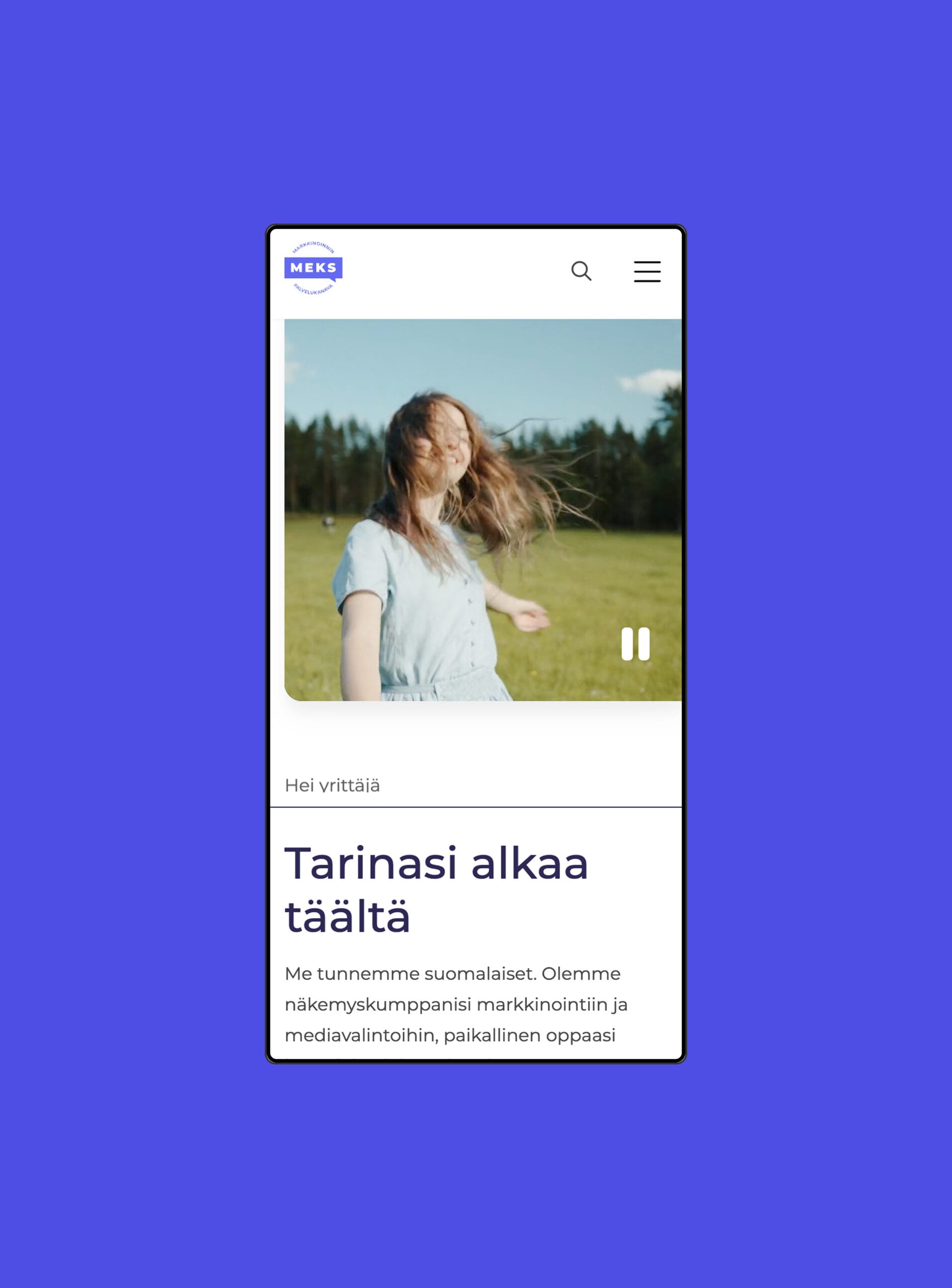 Meksin etusivu mobiilissa.